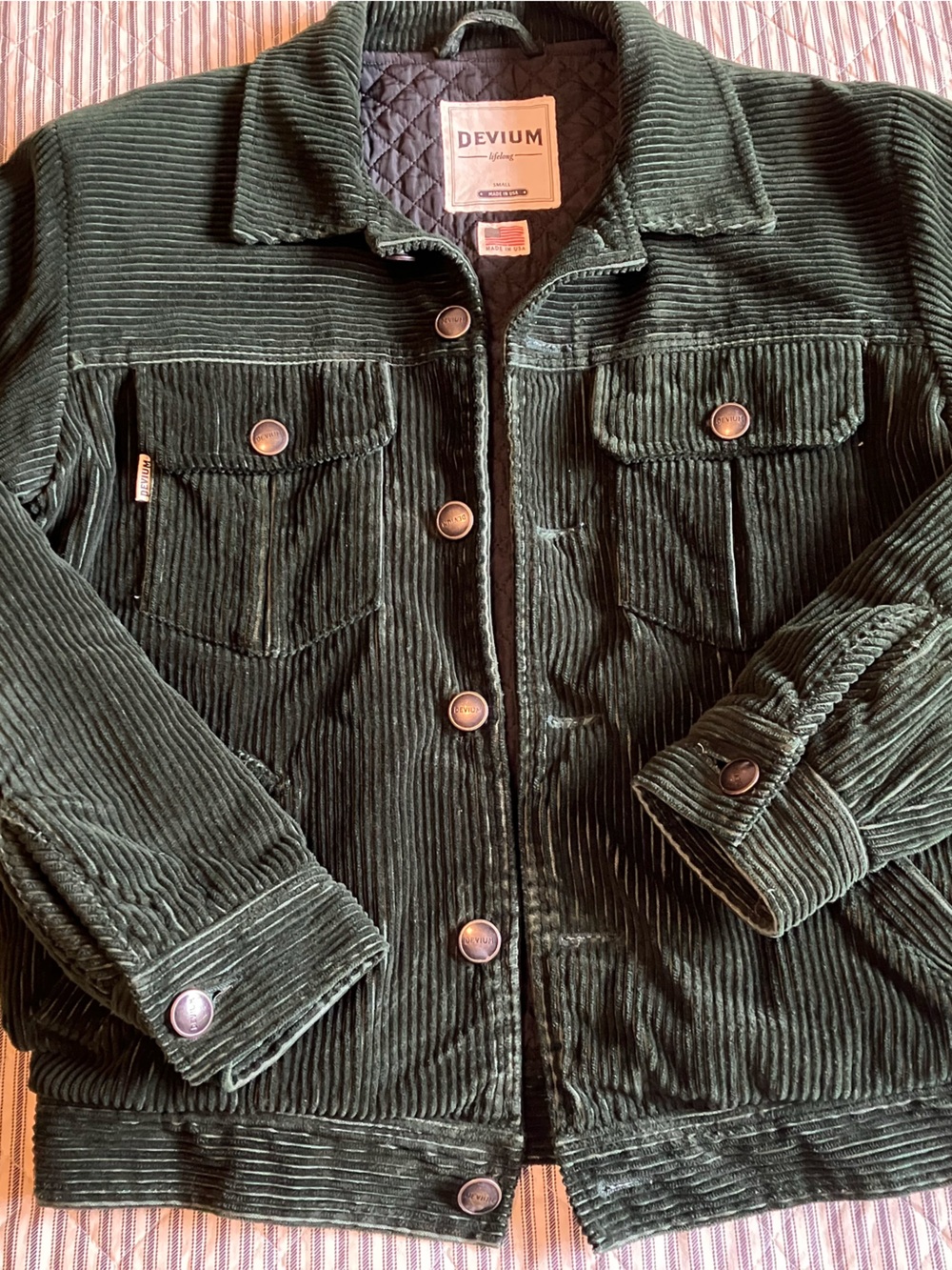 Devium THE GENE VINTAGE CORDUROY JACKET Size Small Green Made in USA